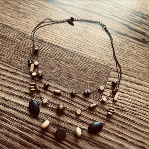 NY 3 Tiered Wooden Bead Necklace
